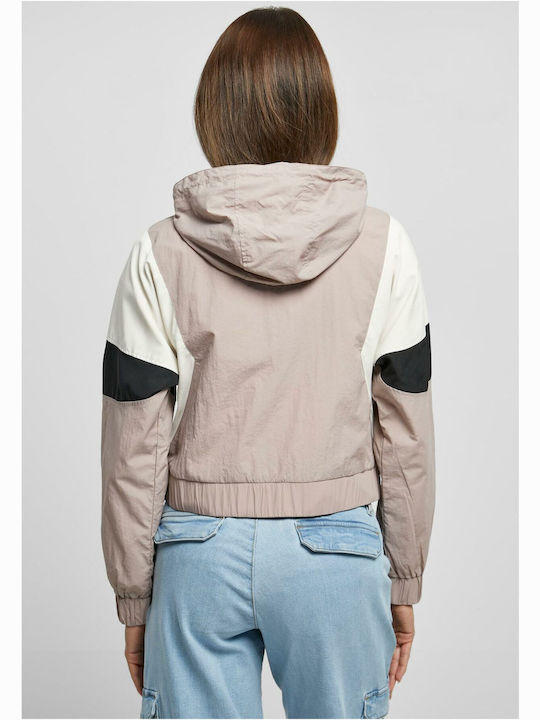 Urban Classics Women's Short Lifestyle Jacket for Spring or Autumn with Hood Duskrose/Whitesand/Black