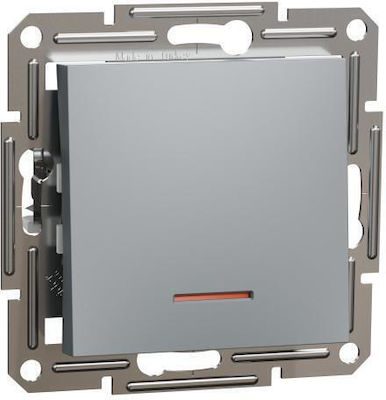 Schneider Electric Asfora Recessed Electrical Lighting Wall Switch no Frame Basic Illuminated Steel EPH1400162