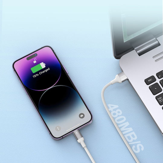 Joyroom S-CL020A10 Geflochten USB-C zu Lightning Kabel 20W Weiß 1.2m