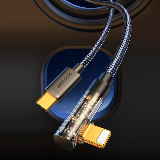 Joyroom S-CL020A6 Ъгъл (90°) / Плетена USB-C към Lightning кабел 20W Черен 1.2м