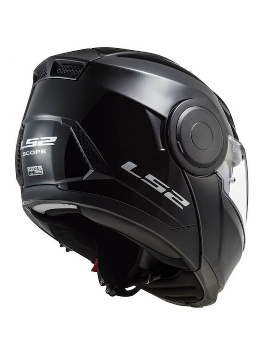 LS2 Scope FF902 Solid Black Motorcycle Helmet Flip-Up ECE 22.05 1650gr with Sun Visor