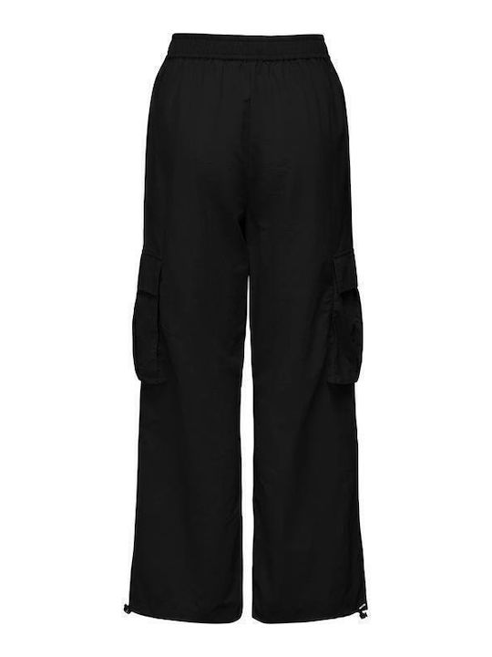 Women's Fabric Cargo Trousers with Elastic Black
