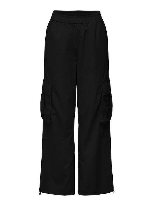 Women's Fabric Cargo Trousers with Elastic Black