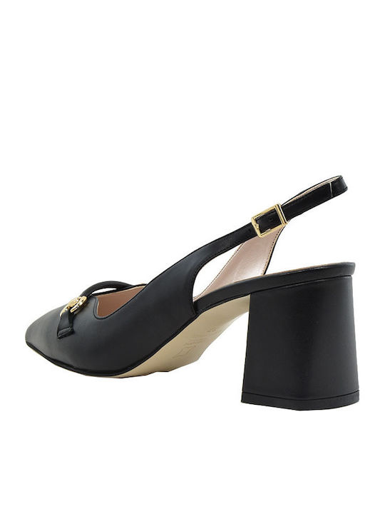 X Leder Pumps mit Riemchen Schwarz