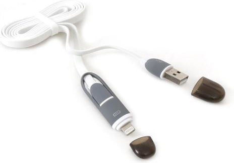 Omega Flach USB zu Blitzschlag / Micro-USB Kabel Weiß 1m (PUC2PW)