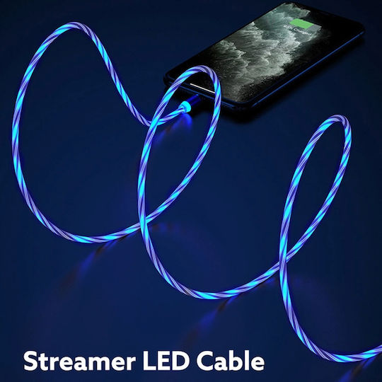 Techsuit LED USB to Lightning / Type-C / micro USB Cable Μπλε 1m (KF232285)