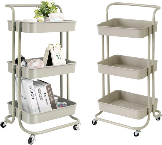 Ankor Metal Kitchen Trolley 3 Tiers Beige 43x36x86cm