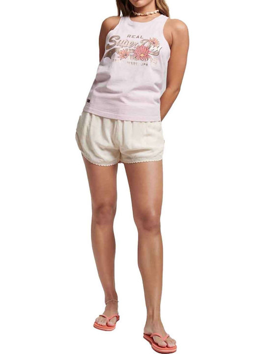 Vintage Logo Narrative Women's Summer Crop Top Cotton Sleeveless Pink