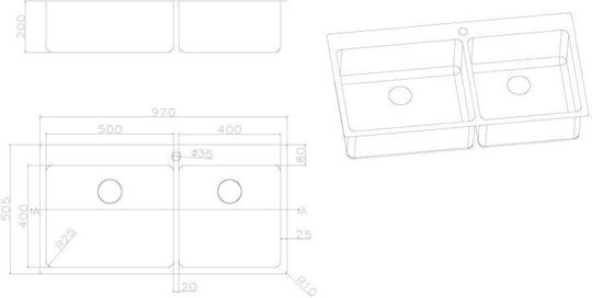 Excel Victoria 720MAS212 Drop-In Sink Left Inox Satin W97xD50.5cm Silver