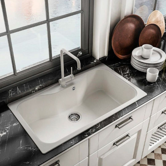 Elleci Fox 360 Granitek LGF36068 Drop-In Мивка от Синтетичен Гранит Ш86xД50см Bianco Titano