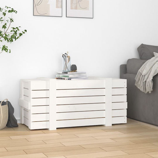 vidaXL Wooden Storage Box with Lid White 91x40.5x42cm