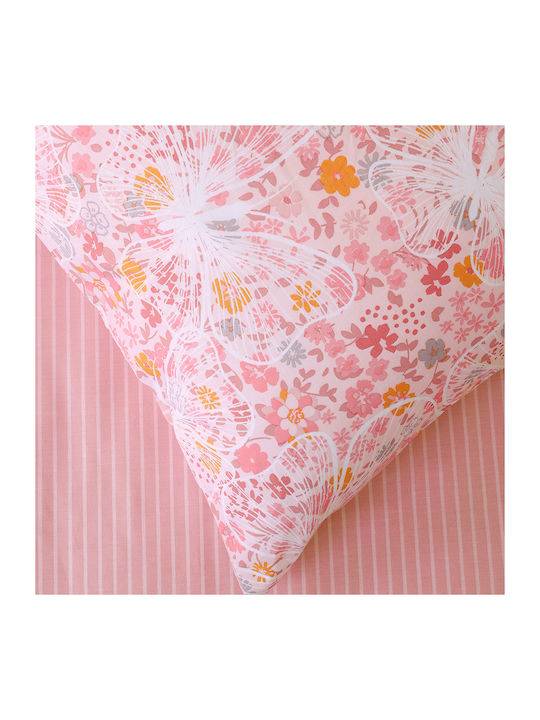 Kocoon Set Cearșafuri cu Elastic 160x200+32cm. Papillon Roz 4buc