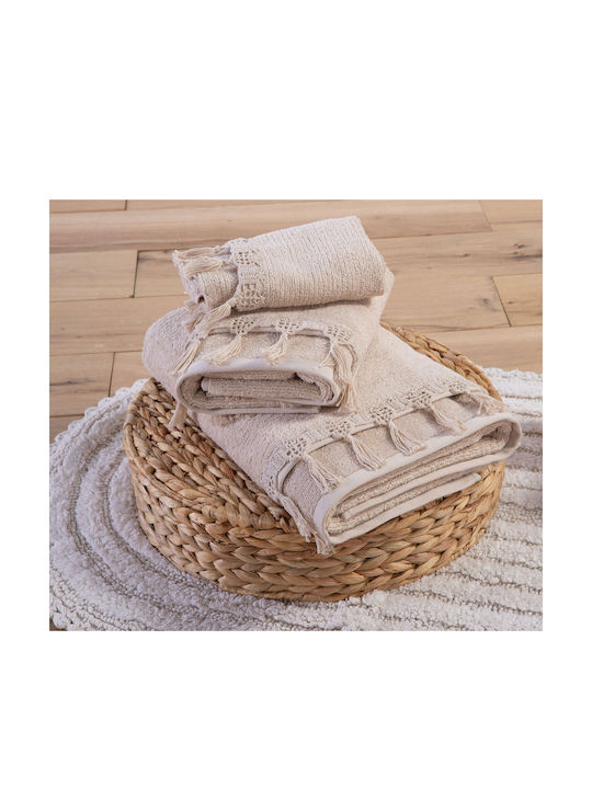 Nef-Nef Homeware 3pc Bath Towel Set Juniper 033223 Beige Weight 550gr/m²