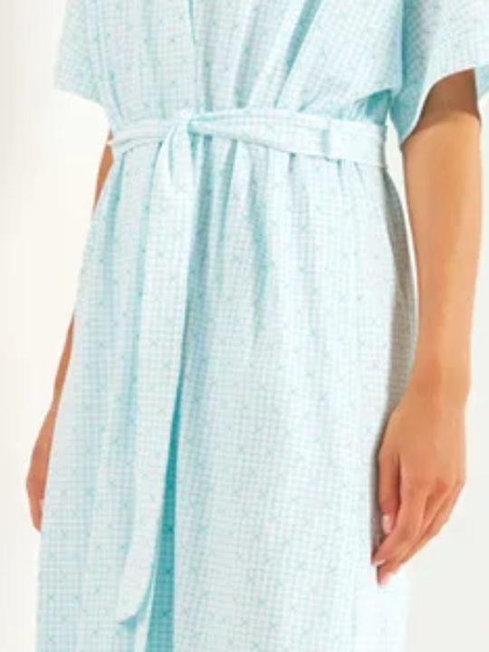 Harmony Sommer Damen Baumwolle Robe Cyan