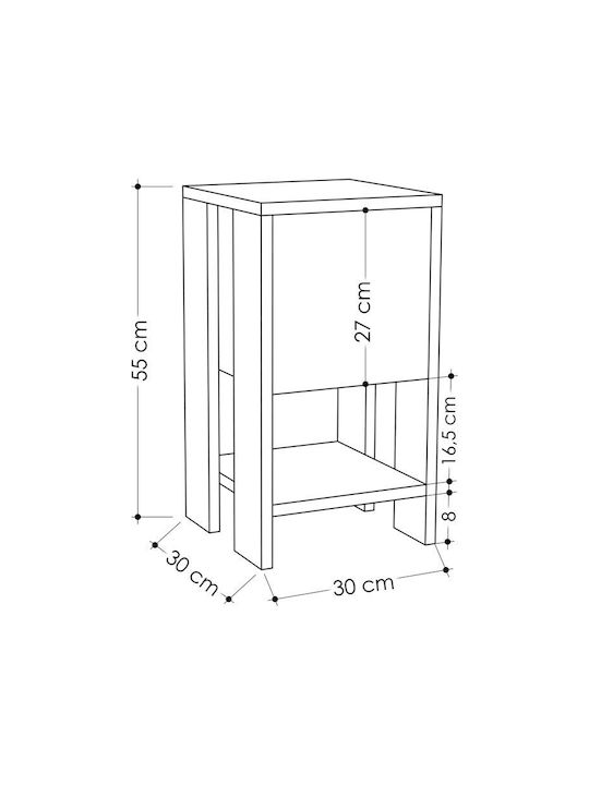 Wooden Bedside Table Ema Antique / Mocha 30x30x55cm