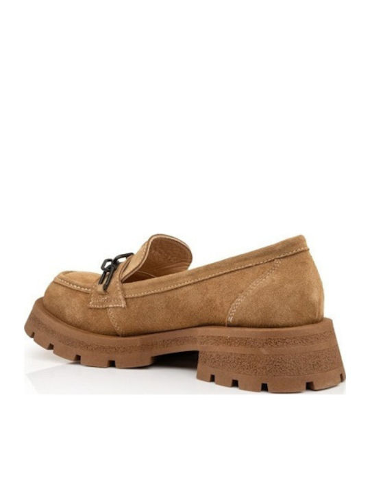 Δερμάτινα Γυναικεία Loafers σε Ταμπά Χρώμα