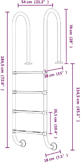 vidaXL Pool Ladder made of Stainless Steel 184.5x54x38cm Silver