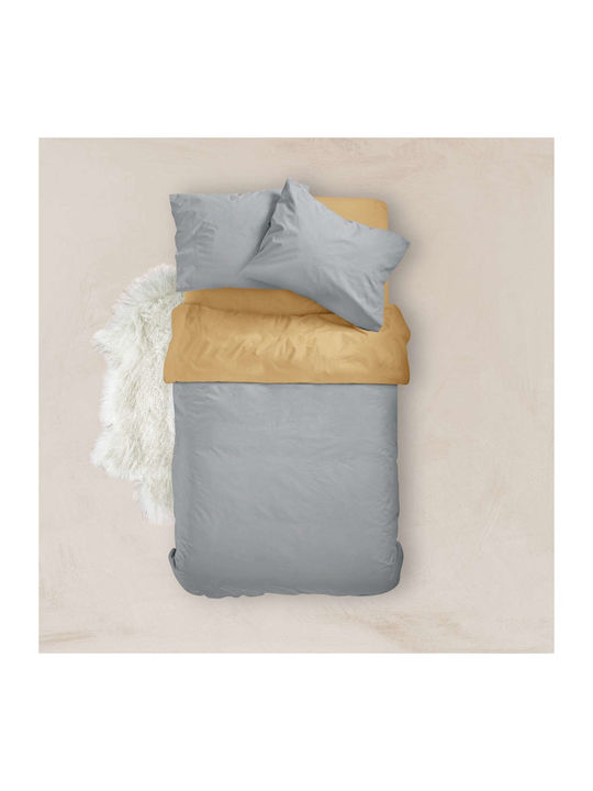 Borea Duvet Cover Cotton Single 160x240 Solid Line Mouse-Mustard