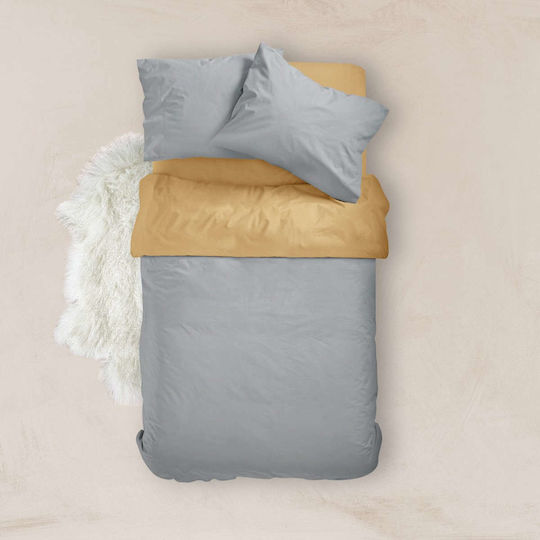 Borea Duvet Cover Cotton Single 160x240 Solid Line Mouse-Mustard