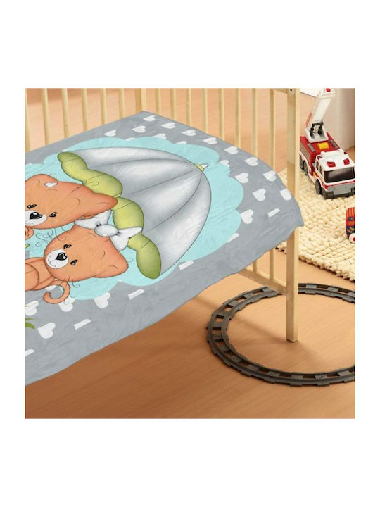 Dimcol Blanket Cot Rainy Bears Velvet Gray 110x140cm