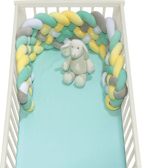 Das Home Crib Bumpers Braided Inside Grey-Ecru-Yellow-Mint 25x200cm