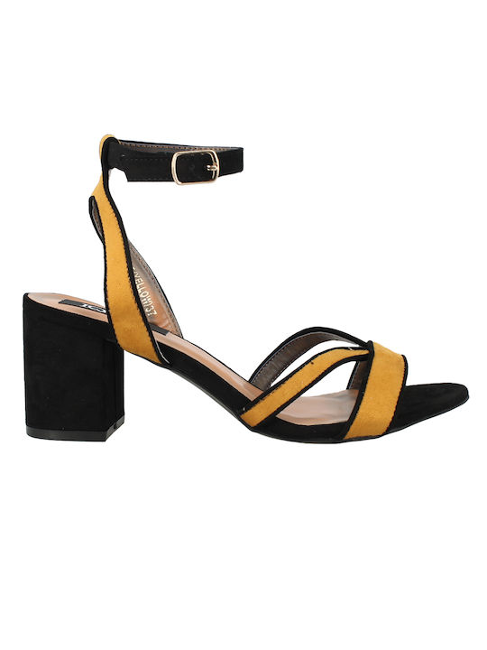 IQ Shoes Women's Sandals SE114 with Ankle Strap Yellow with Chunky Medium Heel