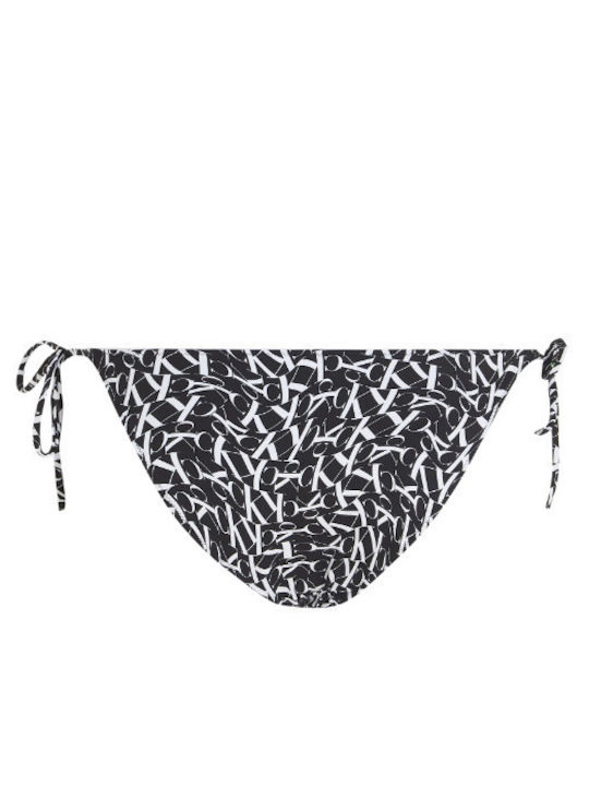 Ck One Warped Monogram Bikini Slip με Κορδονάκια Μαύρο