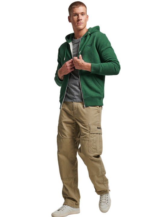 Superdry Vintage Logo Embroidered Men's Sweatshirt Jacket with Hood and Pockets Campus Green Marl