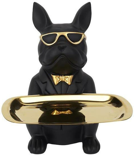 Dekorativ Hund aus Kunststoff Bulldog mit Scheibe in Black 19x20x23.5cm 1Stück