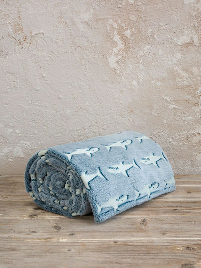 Kocoon Κουβέρτα Αγκαλιάς & Λίκνου Sharky Fleece Μπλε 80x110εκ.