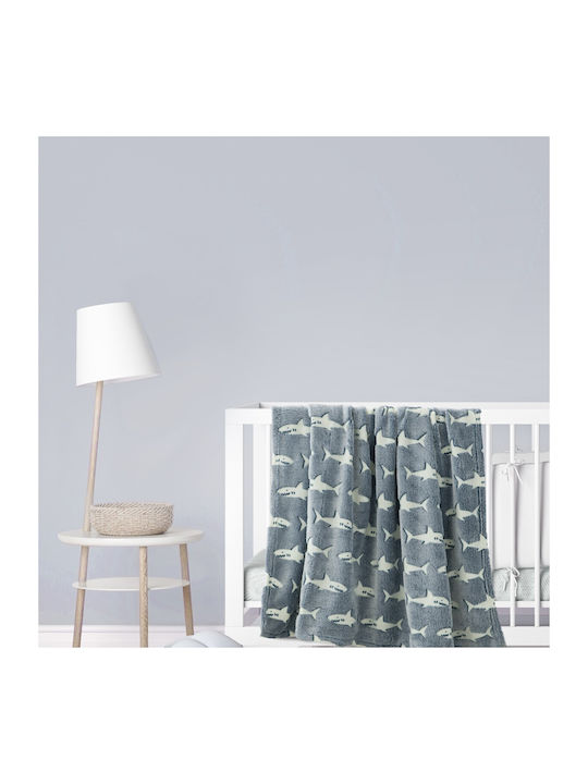 Kocoon Κουβέρτα Αγκαλιάς & Λίκνου Sharky Fleece Μπλε 80x110εκ.