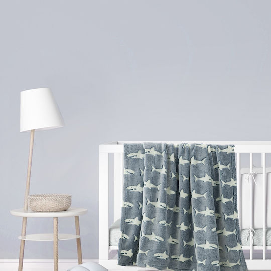 Kocoon Κουβέρτα Αγκαλιάς & Λίκνου Sharky Fleece Μπλε 80x110εκ.