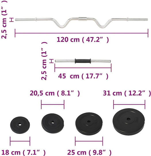 vidaXL Αλτήρες Σετ με Μπάρα Συνολικού Βάρους 60kg