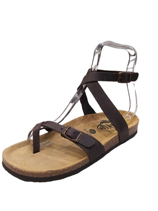 Leather Women's Flat Sandals Anatomic Marron Apure