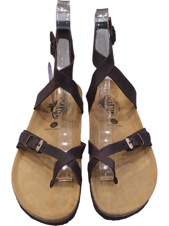 Leather Women's Flat Sandals Anatomic Marron Apure