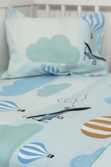 Naf Naf Little Ballons Baby Sheets Set Crib Cotton Light Blue 120x170cm 3pcs