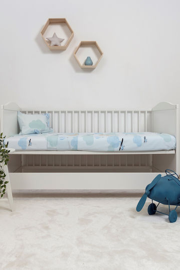 Naf Naf Little Ballons Baby Sheets Set Crib Cotton Light Blue 120x170cm 3pcs