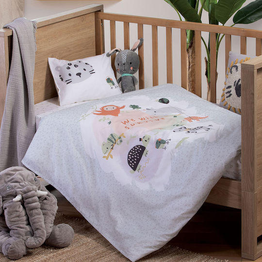 Nef-Nef Homeware Survivors Baby Sheets Set Crib Cotton Gray 120x170cm 3pcs