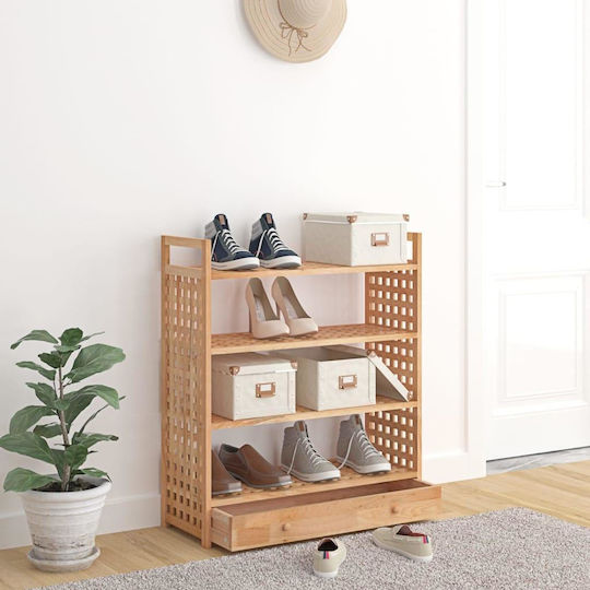 Schuhschrank aus Massivholz mit 3 Regalen Beige L70xW27xH81cm