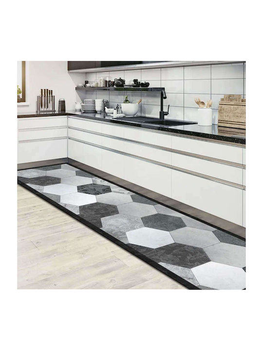 Ango Grey Exagons Kitchen Waterproof Anti-Slip Mat Runner Black / Grey 50x180cm