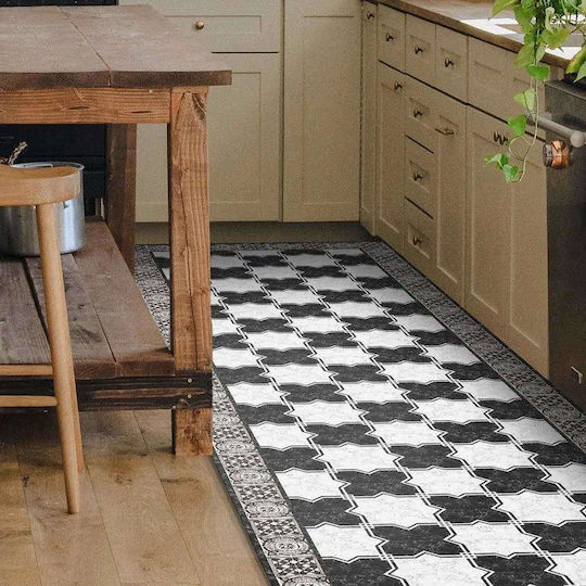 Ango Marble Chess Küchenmatte für den Flur Wasserdicht mit rutschfestem Unterlage Schwarz 50x180εκ.