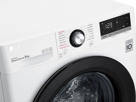 LG Πλυντήριο Ρούχων 8kg με Τεχνολογία Ατμού 1400 Στροφών AI DD F4WV308S6U