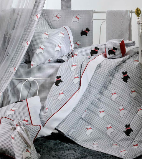 Down Town Home Sateen Dog Baby Sheets Set Cradle Cotton Satin Gray 75x125cm 3pcs