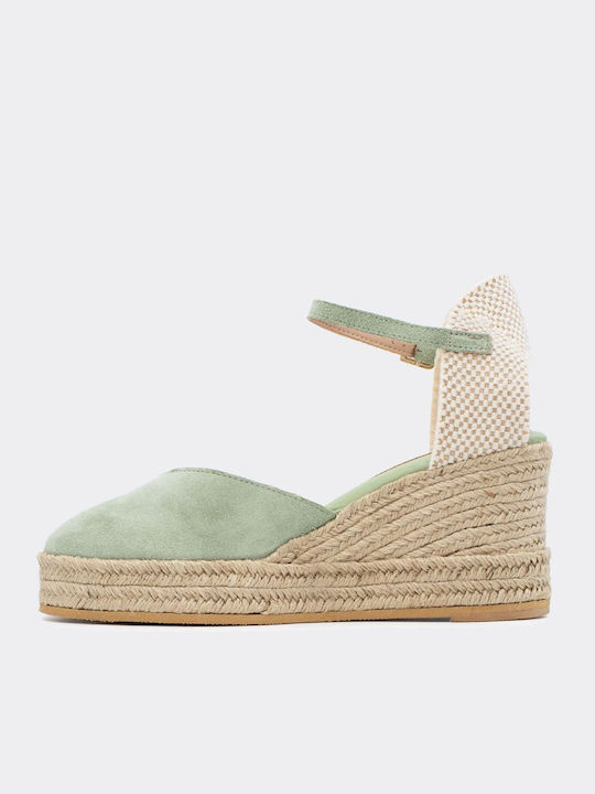 Women's Leather Platform Espadrilles Green