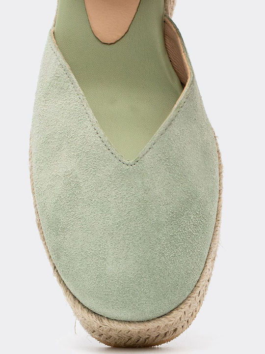 Women's Leather Platform Espadrilles Green