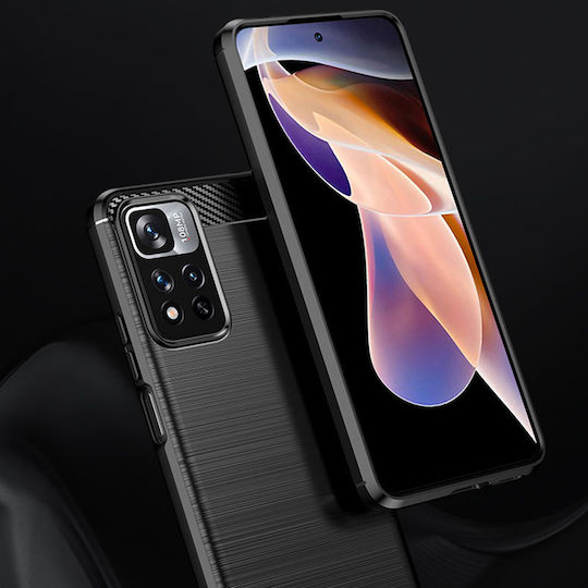 Techsuit Carbon Umschlag Rückseite Silikon Schwarz (Redmi Note 11 Pro+ 5G)