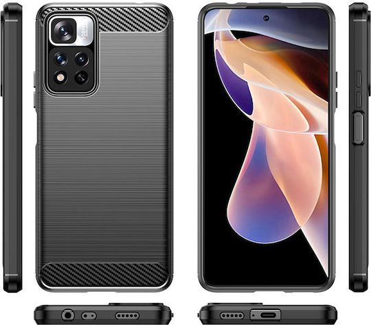 Techsuit Carbon Umschlag Rückseite Silikon Schwarz (Redmi Note 11 Pro+ 5G)