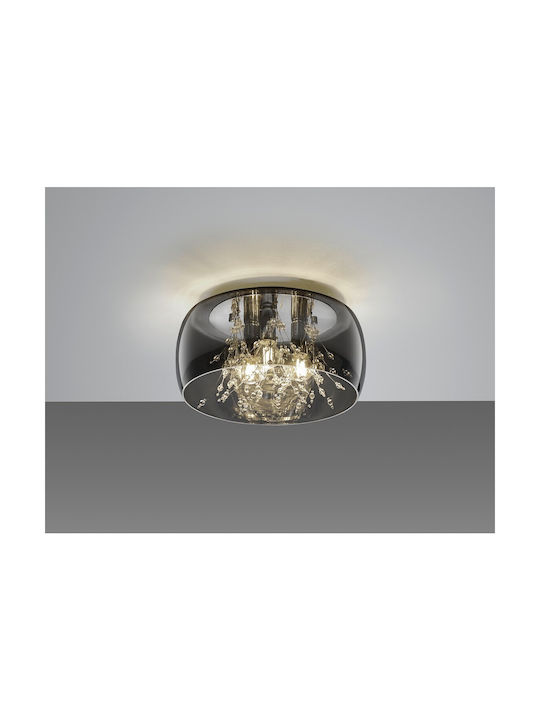 Trio Lighting Crystel Μοντέρνα Γυάλινη Πλαφονιέρα Οροφής με Ντουί E14 σε Γκρι χρώμα 34cm