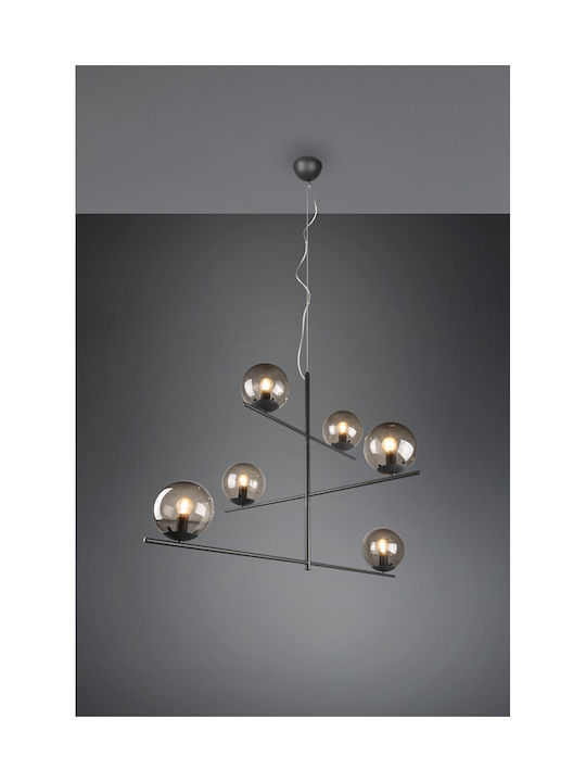 Trio Lighting Pure Pendant Light Black for 6 Bulbs E14, E.14 115cm