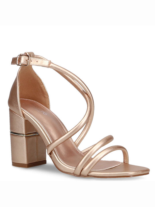 Migato Women's Sandals Rosegold with Chunky High Heel